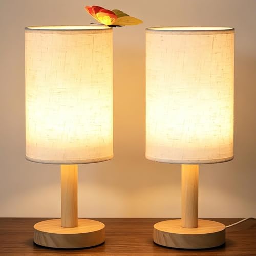 Small Table Lamp Set of 2, Round Tall Bedside Lamps