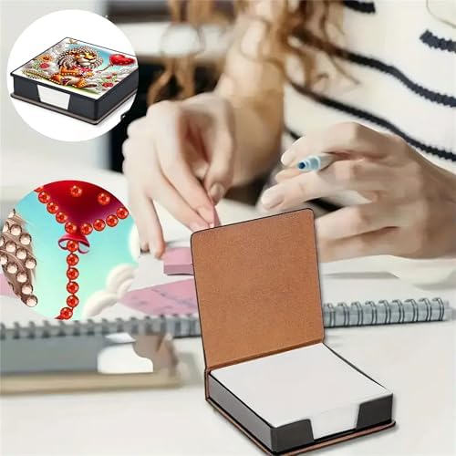 Lion Diamond Painting Note Box Memo Pad Holder,Animal Diamond Art Sticky Notes Organizer for Desk, Aesthetic Stationery Storage Case for Office,School Supplies (Lion)