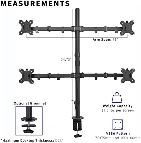 VIVO Quad 13 to 30 inch LCD Monitor Desk Mount | Adjustable 4 Screen Stand