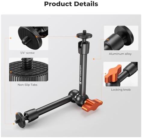 K&F CONCEPT 9.8" Magic Arm, 1/4" Screw Camera Mount Arm 360° Ball Heads
