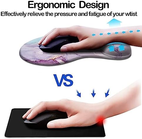 DOOKE Ergonomic Mouse Pad with Wrist Support and Coaster,Mouse Pads with Non-Slip PU Base for Home Office Working Studying Easy Typing & Pain Relief Purple Marbling