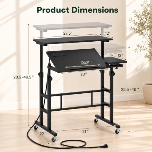 Tangkula Height Adjustable Mobile Standing Desk with Built-in Power Outlets