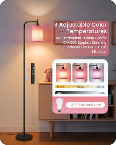 Dimmable Floor Lamp for Living Room with Remote & 10W Bulb