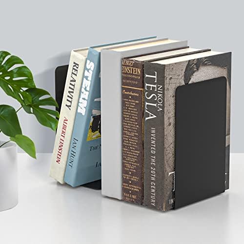 VFINE Bookends 4 Pairs, Black Metal Book Ends, Bookends for Shelves, Book Stopper for Heavy Books, Book Dividers for Home Office School Supplies