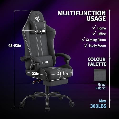 SITMOD Big Tall Fabric Gaming Chair with Footrest, Reclining Computer Chair
