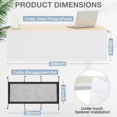 Tegeme 48'' Under Desk Privacy Panel Self Adhesive Desk Curtain Skirt White