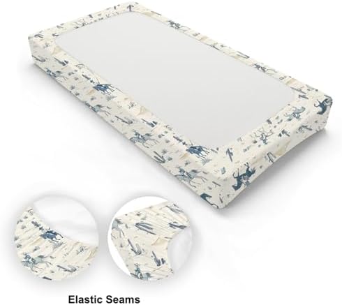 Western Horse Cactus Mountains Pattern Baby Changing Pad Cover, Unisex Western Nursery Diaper Changing Table Pad Mat Sheet for Boys-16x32