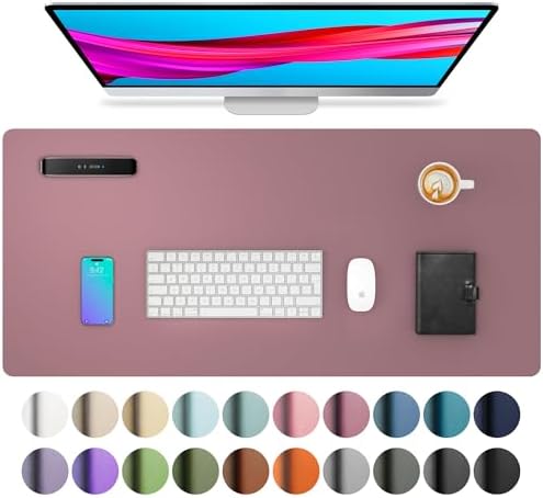Aothia Leather Desk Pad Protector, Mouse Pad, Office Desk Mat,Non-Slip PU Leather Desk Blotter, Laptop Desk Pad, Waterproof Desk Writing Pad for Office and Home (Dark Pink, 23.6" x 13.7")