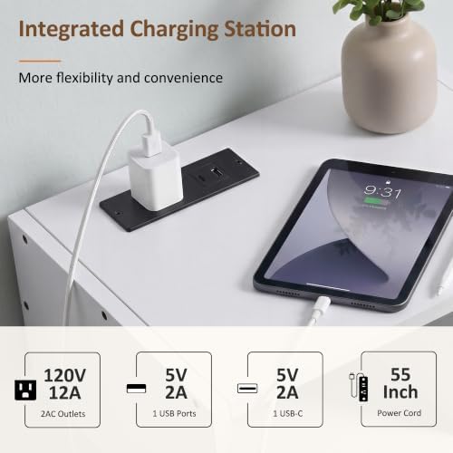 Afuly White Floating Nightstand, Bedside Table with Charging Station&Drawer