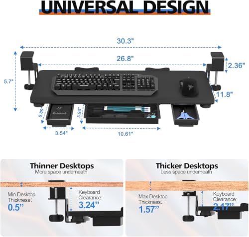 26.77" x 11.42" Large Keyboard Tray Under Desk with Storage Drawer