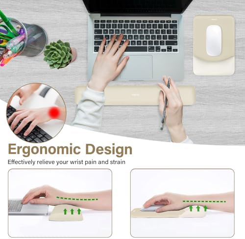 MOSISO Wrist Rest Support Mouse Pad & Keyboard Set, Khaki