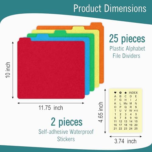 Alphabetical File Organizer 25 File Cabinet Dividers A-Z Plastic 5 Colors