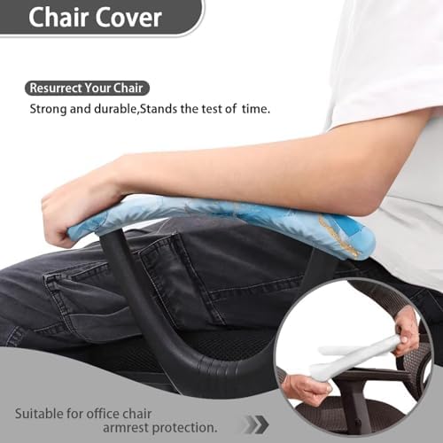 Marbling Print Gaming Chair Arm Rest Covers, Set of 2, Removable Stretchable Office Chair Arms Slipcovers with Elastic Band, Office Chair Armrest Covers, Home Decorations