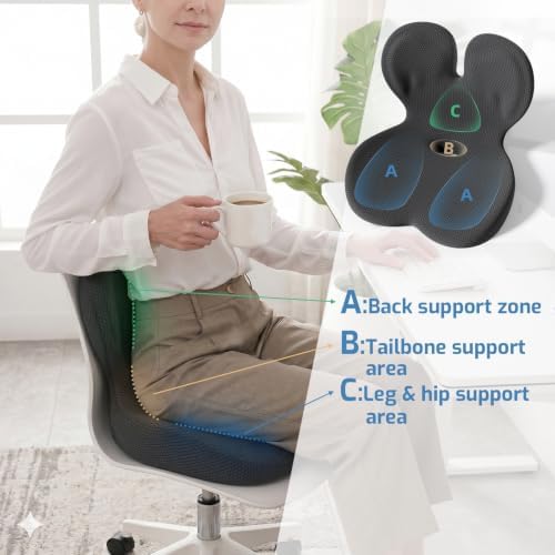 Memory Foam Seat Cushion,Orthopedic Ergonomic Seat Cushions for Tailbone,Sciatica, and Back Pressure Relief,L-Shaped Design & Adjustable Strap,Lumbar Support Pillow for Office,Car,Desk Chair