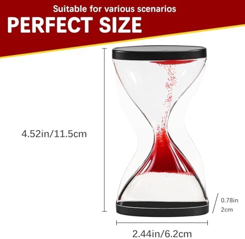 Upward Sand Timer Hourglass, 10 Minutes Sandglass Timer Sand Clock Classroom Kitchen Home Office Decoration, L69 x B29 x H153 mm (Red)