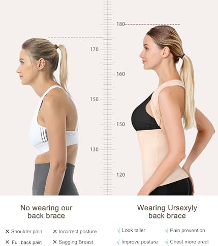 URSEXYLY Back Brace Posture Corrector for Women Adjustable Full Back Support Shoulder Straightener Upper and Lower Back Pain Relief(Beige,2XL)