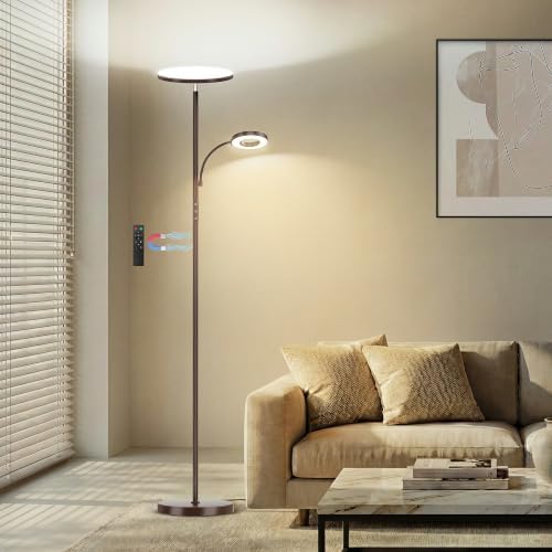 marctronic Warm Brown Floor Lamp, 42W 4000LM Super Bright, Stepless Dimmable & Memory Function, Standing Reading Lamp with Remote & Touch Control for Living Room/Bedroom