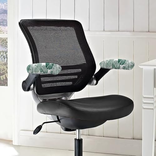 2 Piece Office Chair Armrest Covers Monstera Leaves Print Removable Stretchable Office Chair Arm Covers, Soft Comfort Office Chair Armrest Covers with Elastic Band