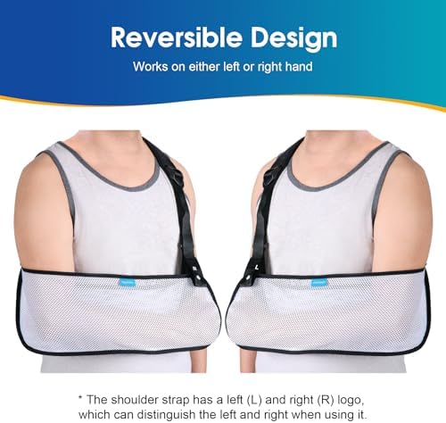 Mesh Arm Shoulder Sling Medical Shoulder Immobilizer for Shoulder Injury Torn Rotator Cuff, Breathable Arm Brace for Shower, Right Left Arm Stabilizes Elbow Arm Wrist Injury for Men Women (White-M)