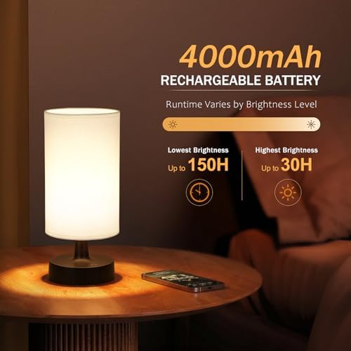 Kakanuo Cordless Table Lamp Rechargeable Small - 2 Pack White Black, 4000mAh Battery Operated Lamp with Touch Control Stepless Dimming, Wireless Lamp for Bedside, Nightstand, Bedroom, Living Room