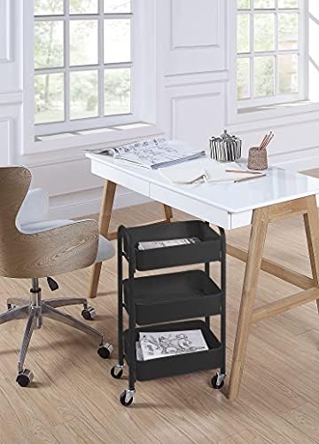 SunnyPoint 3-Tier Delicate Compact Rolling Metal Storage Organizer - Mobile Utility Cart Kitchen/Under Desk Cart with Caster Wheels - BLK (15.35" X 10.24" X 26.8"H)
