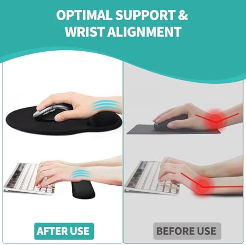 eulps Mouse Pad Wrist Support, Ergonomic Memory Foam Keyboard Wrist Pad & Gel Wrist Rest Set for Computer Keyboard for Easy Typing & Pain Relief for Office & Home(Black Set)