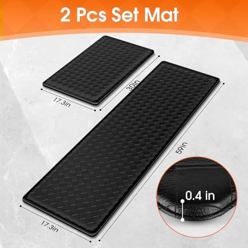 TranquilRelax 2-Piece Kitchen Mats, Cushioned Non-Slip Floor Mats, Black