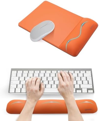 UnivoColors Mini Size Mouse Pad with Wrist Rest&M-Size Keyboard Wrist Rest Set,Premium PU Material,Low-Rebound Cushion,Ergonomic Design,Smooth Mouse Control with Hard Plate,Reduces Fatigue,Tangerine