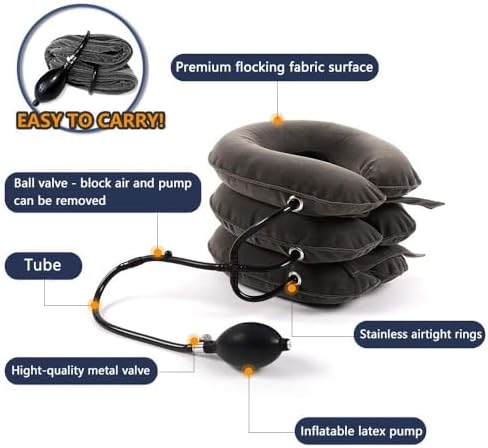 S Cervical Neck Traction Device for Instant Neck Pain Relief - Inflatable & Adjustable Neck Stretcher Neck Support Brace, Neck Traction Pillow for Home Use Neck Decompression