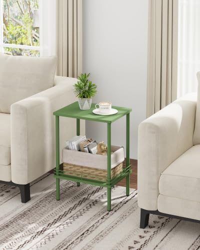 DGSANDGO Modern Small Side Table with Storage, 2-Tier Green End Table