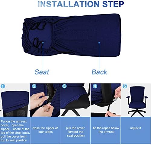 Tatuo 3 Pcs Computer Office Chair Cover Universal Rotating Chair Slipcovers Protector Removable Washable Office Armrest Covers with Zipper for High Back Seat Backrest(L,Waffle,Navy Blue)