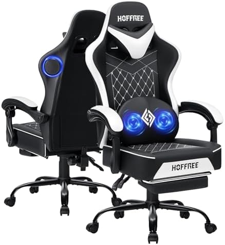 HOFFREE Gaming Chair with Speakers Massage Computer Chairs for Adults-White