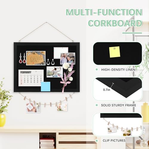 DOLLAR BOSS Double-Sided Bulletin Boards with Linen, 24"x18" Black Cork Board