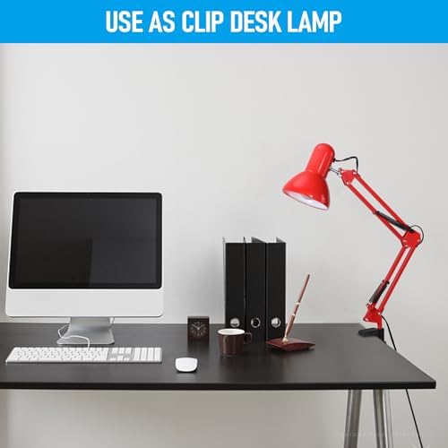 TORCHSTAR Metal Desk Lamp, Adjustable Swing Arm, E26, Red