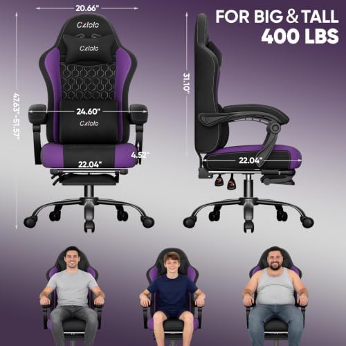 Czlolo Fabric Big and Tall Gaming Chair with Extended Footrest