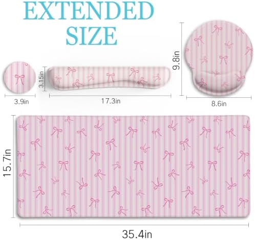 LIMKRIAN Pink Striped Mouse Pad Desk Mat Set, Cute Back to School Supplies