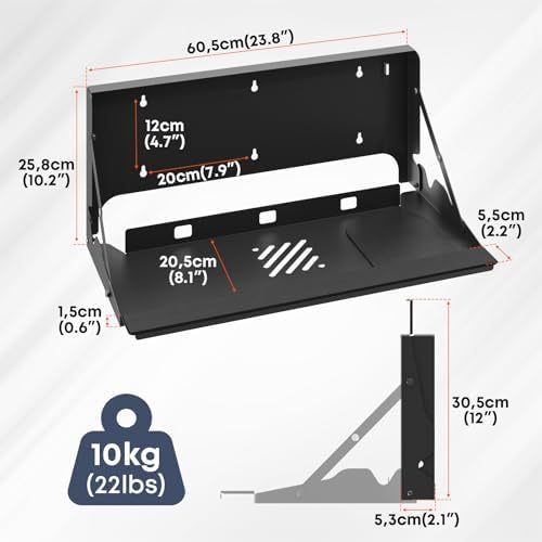 24 Inch Flip Down Keyboard Tray Wall Mount, Fold Down Typing Platform
