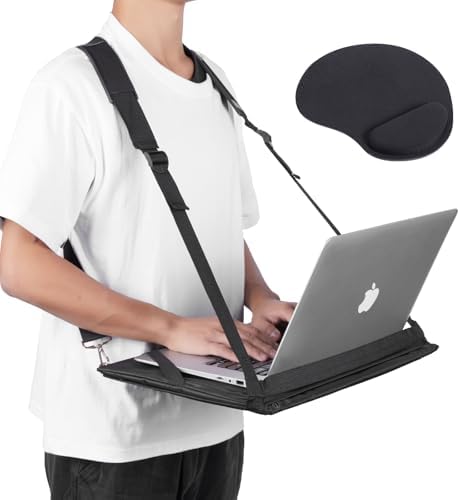 Laptop Harness - Wearable Laptop Stand for Up to 17" Laptops, Tablets & E-Readers - Adjustable Straps, Includes Memory Foam Mouse Pad