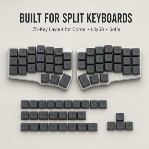 72 Keys XDA Profile PBT Keycaps for Split Ergonomic Keyboards (Black)