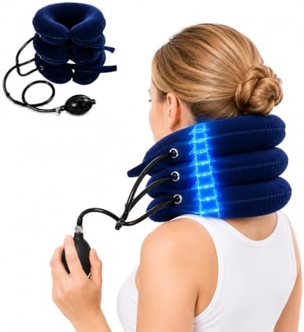 Inflatable Cervical Neck Traction Device, Portable Neck Stretcher for Tech Neck & Office Workers,Travel,3-Tube Adjustable Air Pump Design for Daily Neck Pain Relief & Muscle Relaxation