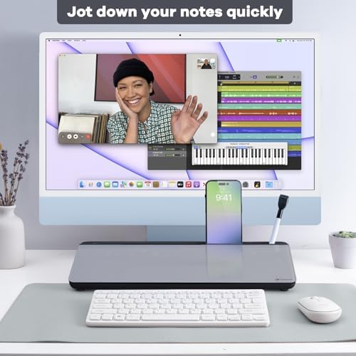 Varhomax Glass Desk Whiteboard with Storage, Desktop Organizer