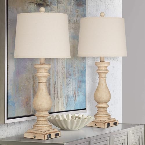 Cinkeda 29" Tall Table Lamp for Living Room Set of 2,Farmhouse Nightstand Bedside Lamps with USB C+A Ports & AC Outlet,3-Way Dimmable Touch Control Desk Lamp for Bedroom,Color 1