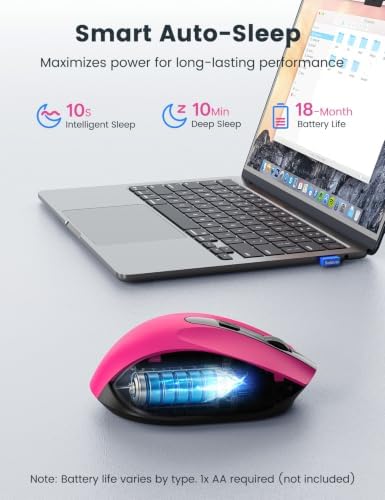 Hot Pink Wireless Mouse for Laptop, Cordless Computer Mice for Travel