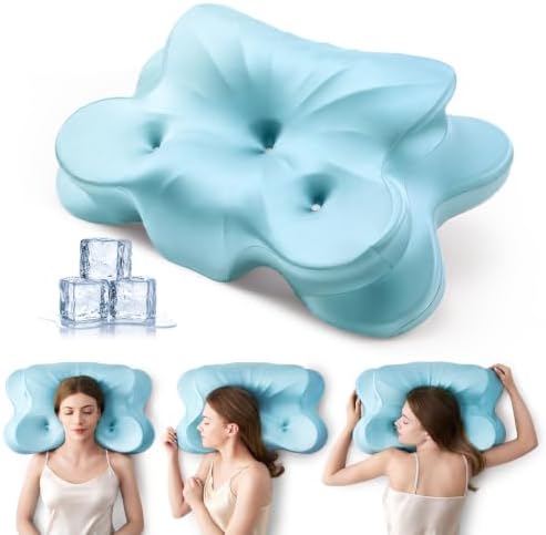 Neck Pillow for Sleeping, Cervical Neck Pillow with 3-Hole Design, Memory Foam Pillow for Side Sleepers, Sleep Pillow for Neck Pain Relief, Gray (1, Blue)