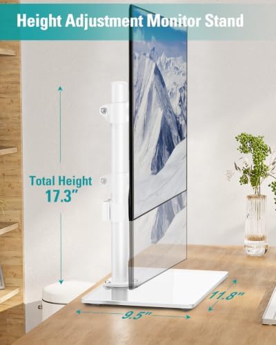 MOUNT PRO Single Monitor Stand Fits Max 32 inch Screen, Free-Standing Computer Desk Stand, Display Mount with Height Adjustable, Swivel, Tilt, Rotation, VESA Monitor Stand 100x100, White