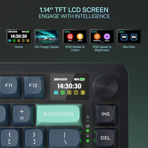 Redragon K724 PRO Wireless 81-Key Gasket Gaming Keyboard, TFT Screen & Knob