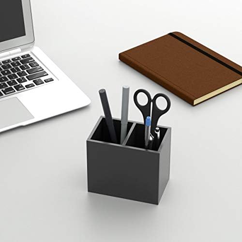 NIUBEE Black Pen Holder 2 Compartments, Acrylic Desk Pencil Organizer Cup