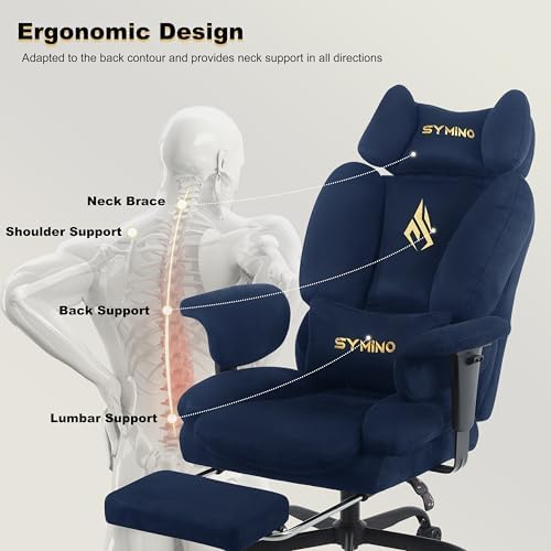 Symino Ergonomic Gaming Chair with Footrest – Office Gaming Chair Reclining 90-155° with Adjustable Armrests – Adults up to 130 kg