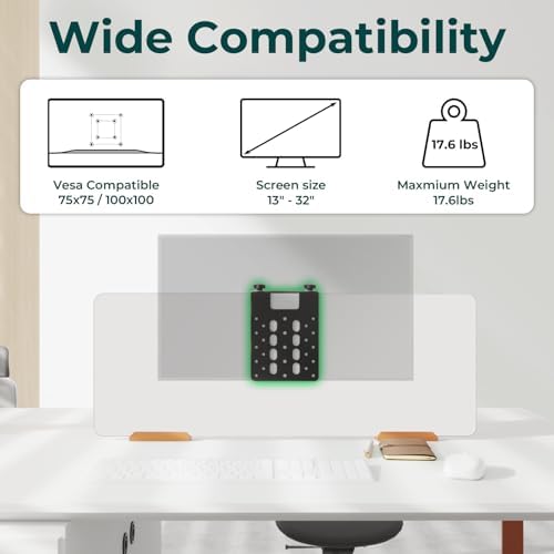 Metal Office Cubicle Monitor Mount Bracket VESA Monitor Mount Stand Adjustable Clamp Mount for Desk Partition, 13" - 32" Cubicle Monitor Hanger, Clamp Hook Top Holds Up to 17.6 lbs, Black