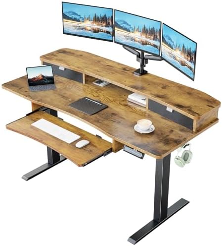 HUANUO 55" x 26" Electric Standing Desk, 2 Drawers & Keyboard Tray, Vintage